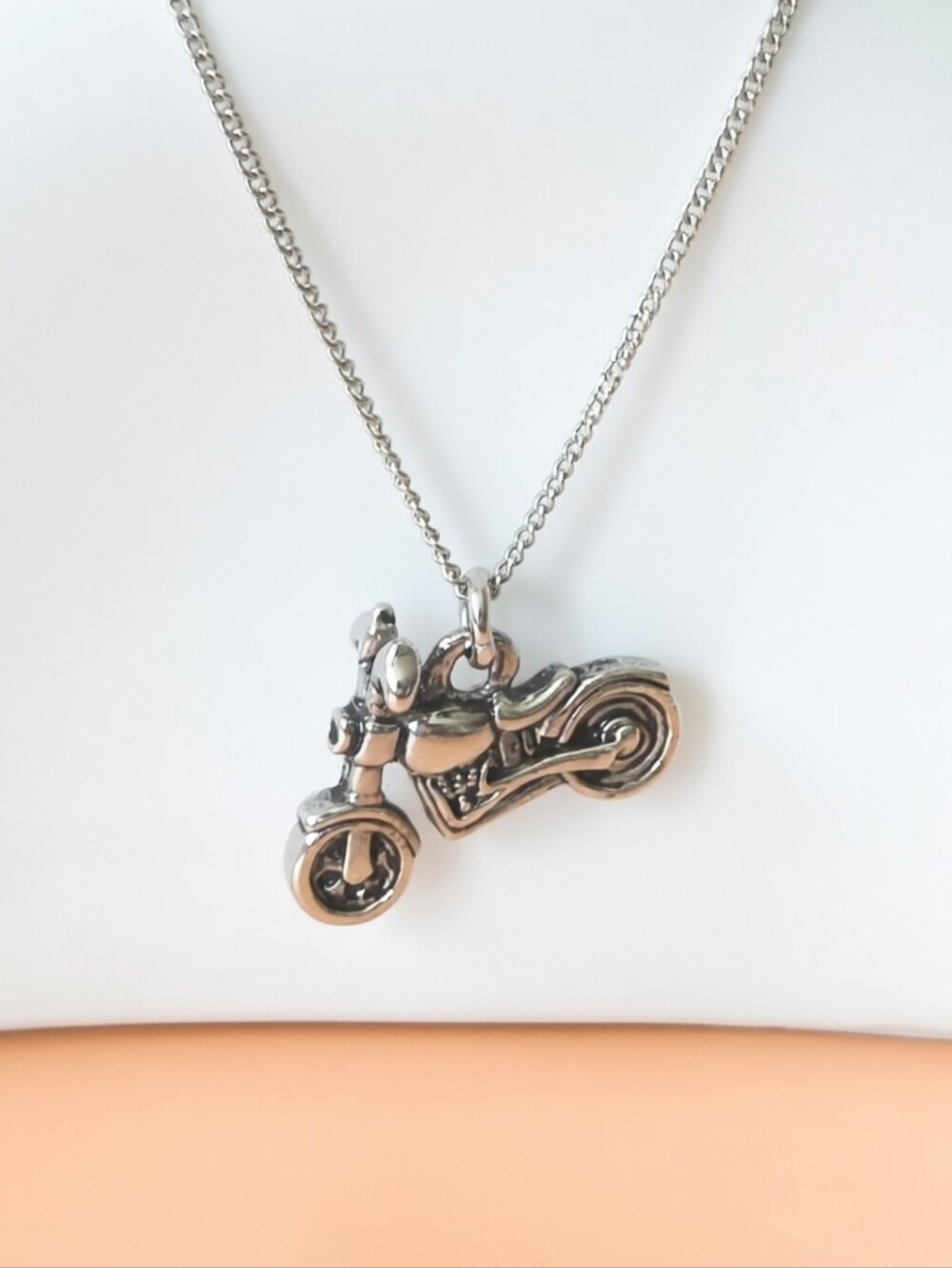 Silver Tone Motorcycle Pendant Necklace Adjustable 16"-18" Biker Jewelry Gift